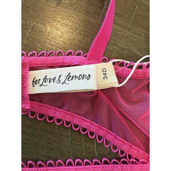 NWT For Love & Lemons Hot Pink Butterfly Lace Mesh Underwire Bra Women’s 34D NEW - Picture 9 of 16